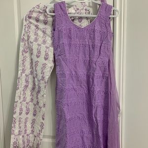 Purple Lilac and White Chicken Cotton Summer Plazzo Punjabi Suit with Lining